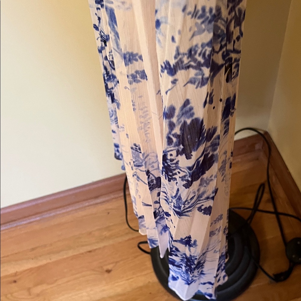 Calvin Klein Cream Blue Midi Dress size 6 simple BoHo pleated cottagecore - Picture 10 of 13